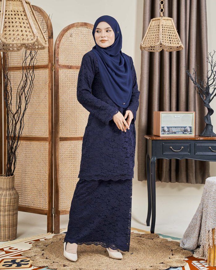 Baju Kurung Lace Donna - Navy Blue - Image 3