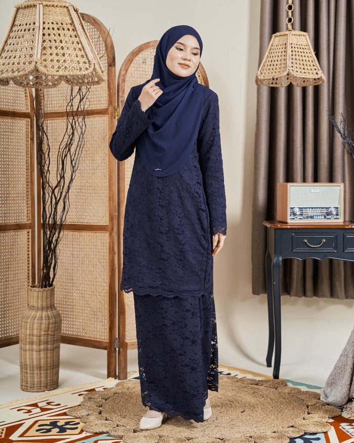 Baju Kurung Lace Donna - Navy Blue - Image 2