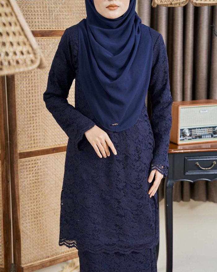 Baju Kurung Lace Donna - Navy Blue - Image 4