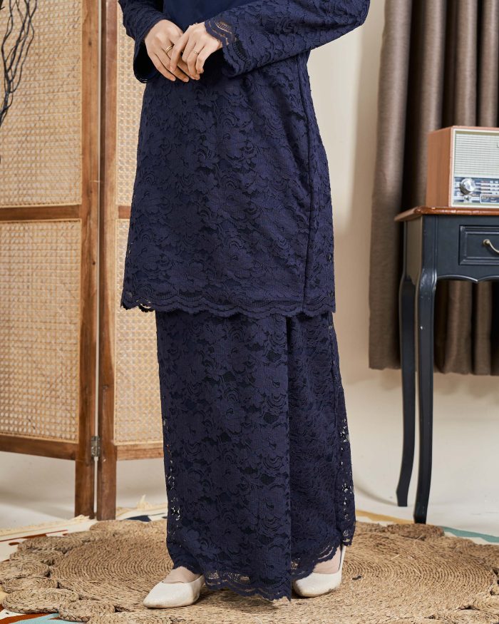 Baju Kurung Lace Donna - Navy Blue - Image 5