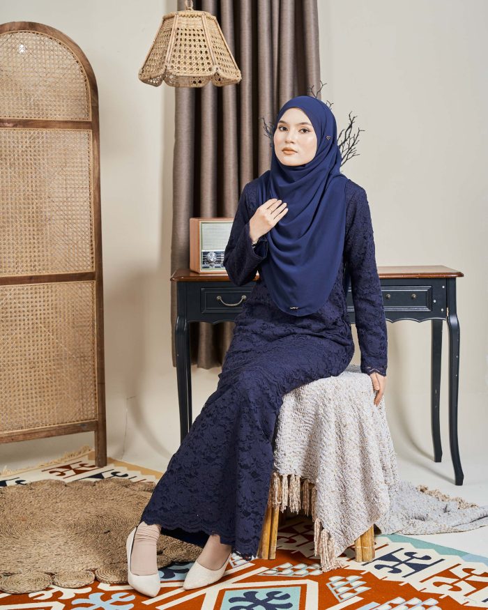 Baju Kurung Lace Donna - Navy Blue - Image 6