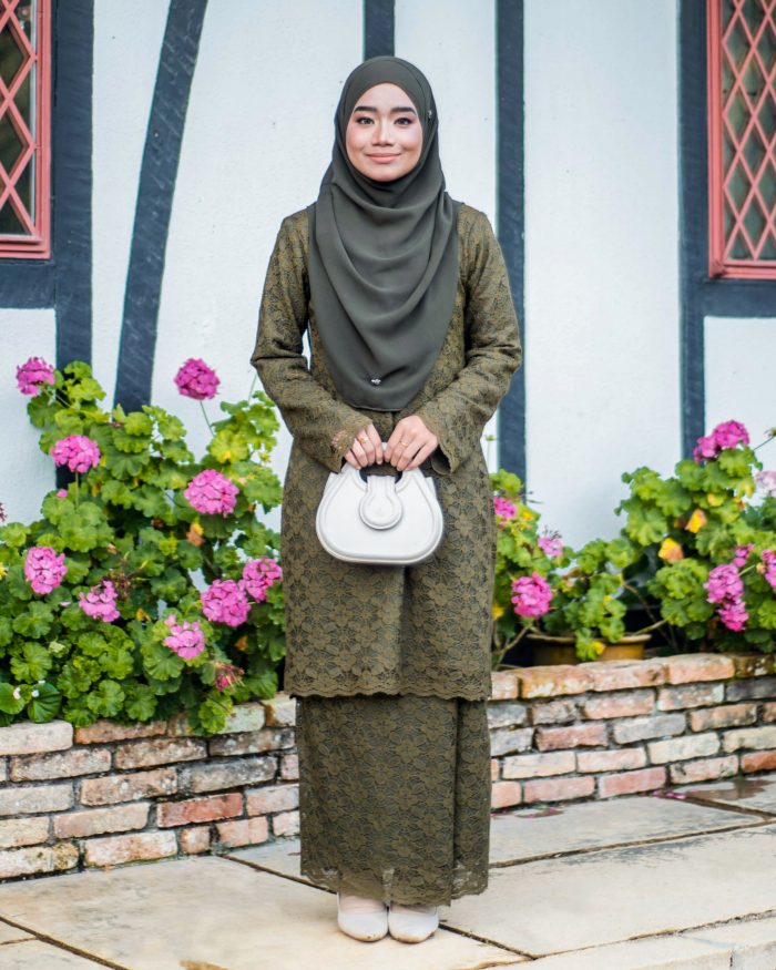 Baju Kurung Lace Donna - Olive Green