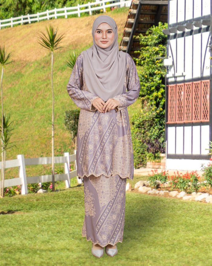 Baju Kurung Moden Batik Sulam Sultanah 10.0 - Jasnita Lilac Nude