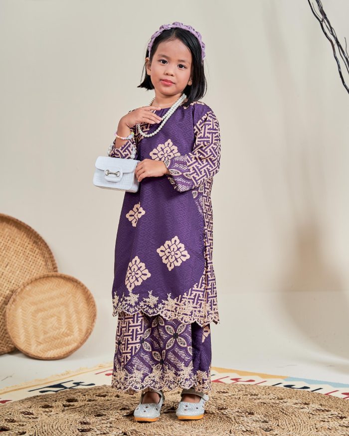 Baju Kurung Moden Batik Sulam Sultanah 10.0 Kids - Kartika Dark Purple