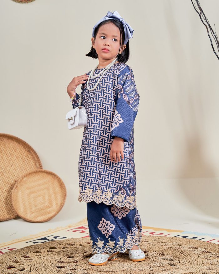 Baju Kurung Moden Batik Sulam Sultanah 10.0 Kids - Kartika Spruce Blue