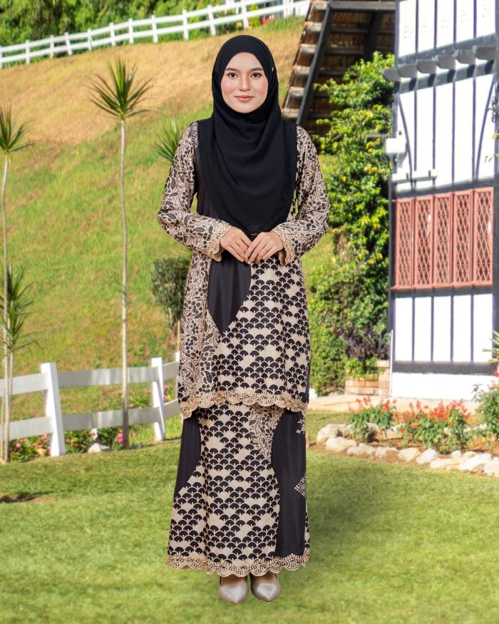 Baju Kurung Moden Batik Sulam Sultanah 10.0 - Kenanga Black Olive