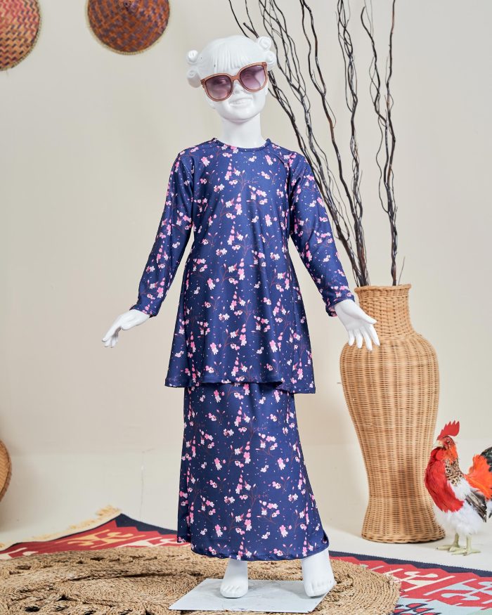 Baju Kurung Pahang Laura 12.0 Kids - Sakura Navy