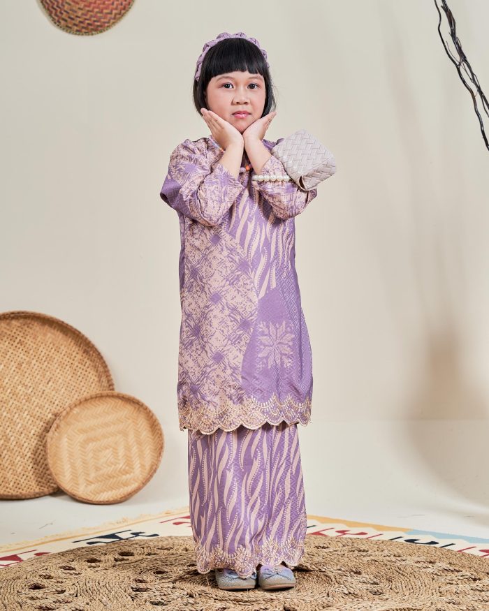 Baju Kurung Moden Batik Sulam Sultanah 10.0 Kids - Manika Lilac Purple