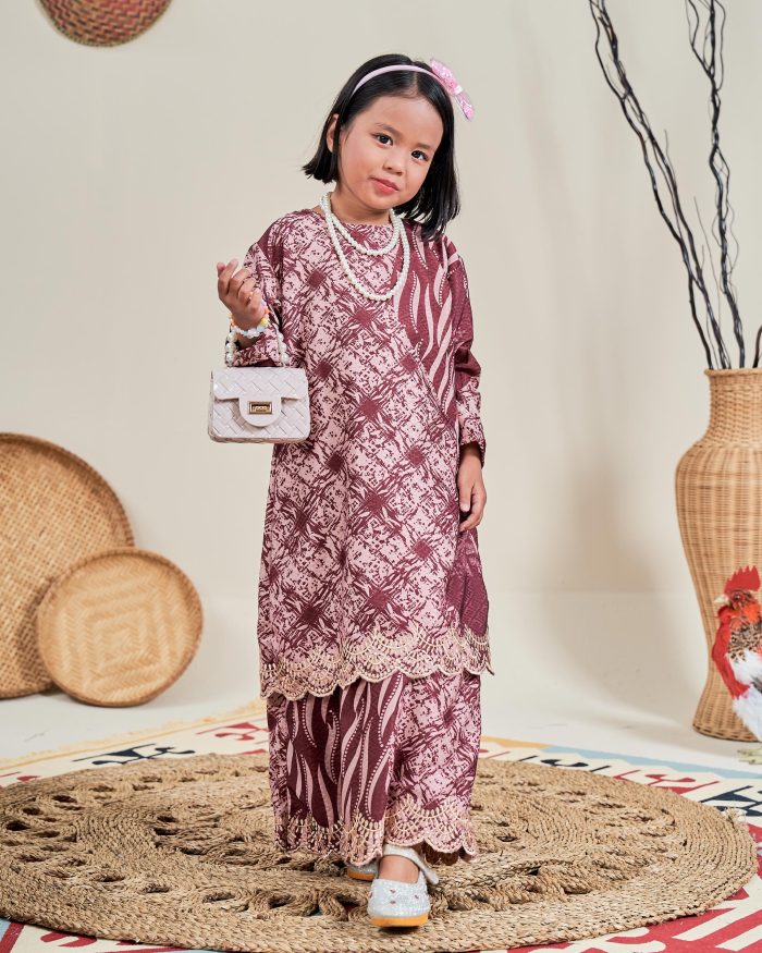 Baju Kurung Moden Batik Sulam Sultanah 10.0 Kids - Manika Maroon