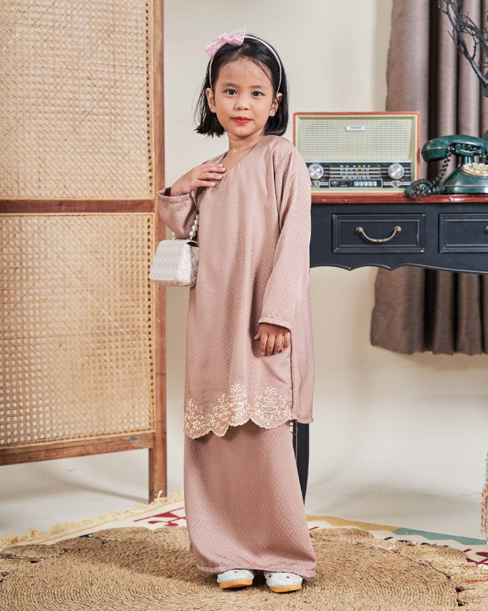 Baju Kurung Moden Sulam Sultanah Kids 10.0 - Murni Nude Brown