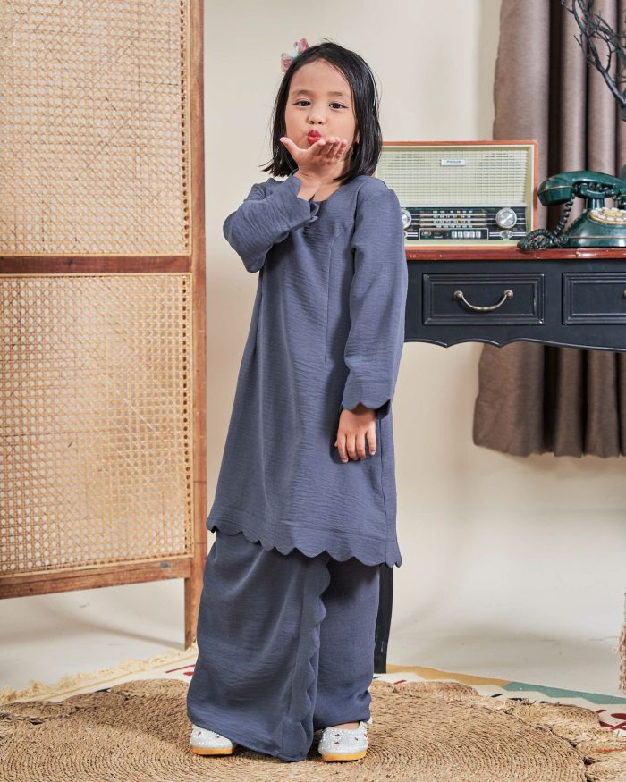 Baju Kurung Jelita Kids - Anchor Grey - Image 3
