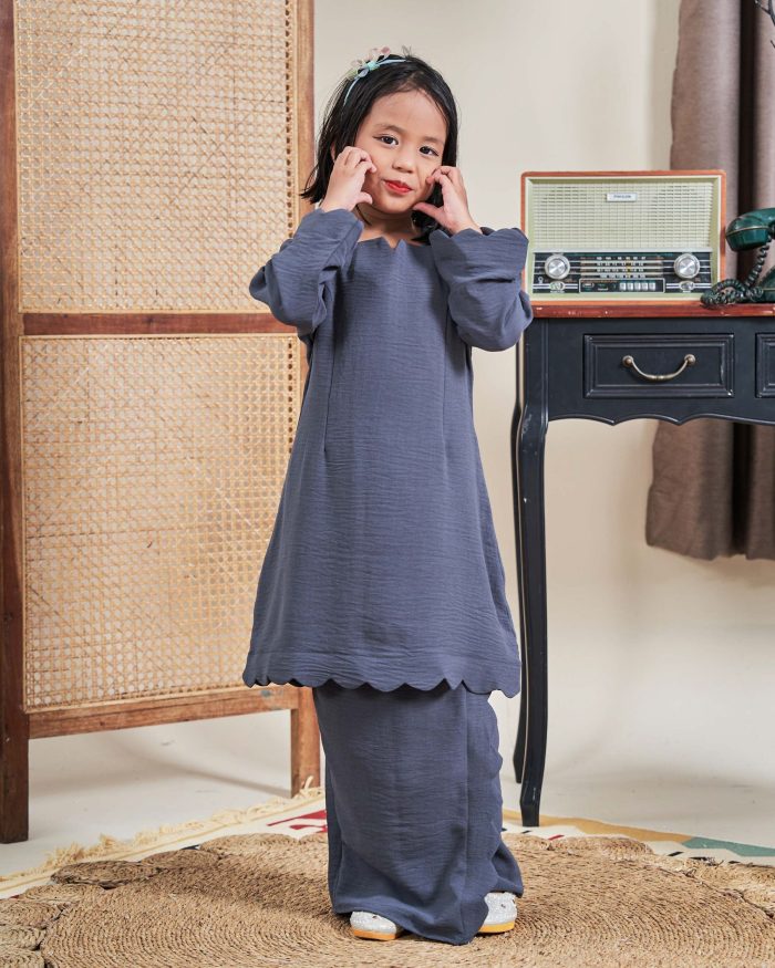 Baju Kurung Jelita Kids - Anchor Grey - Image 4