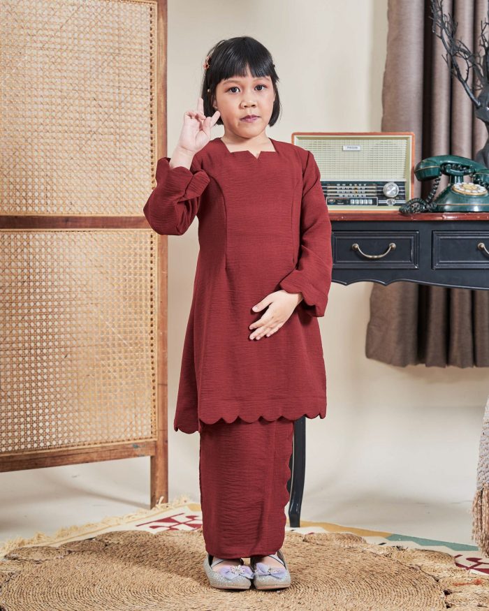 Baju Kurung Jelita Kids - Brick Red - Image 3