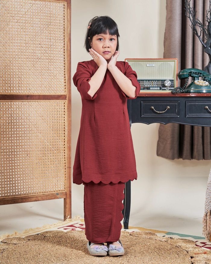 Baju Kurung Jelita Kids - Brick Red - Image 4