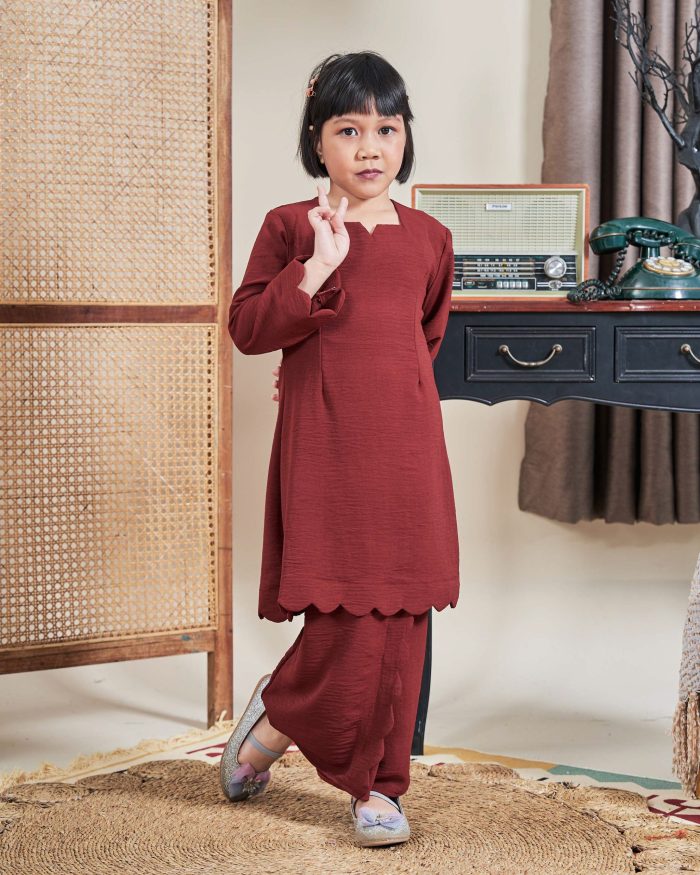 Baju Kurung Jelita Kids - Brick Red - Image 5