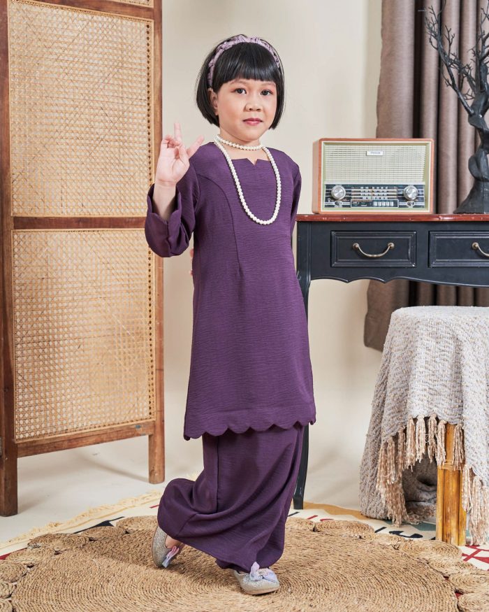 Baju Kurung Jelita Kids - Deep Violet - Image 3