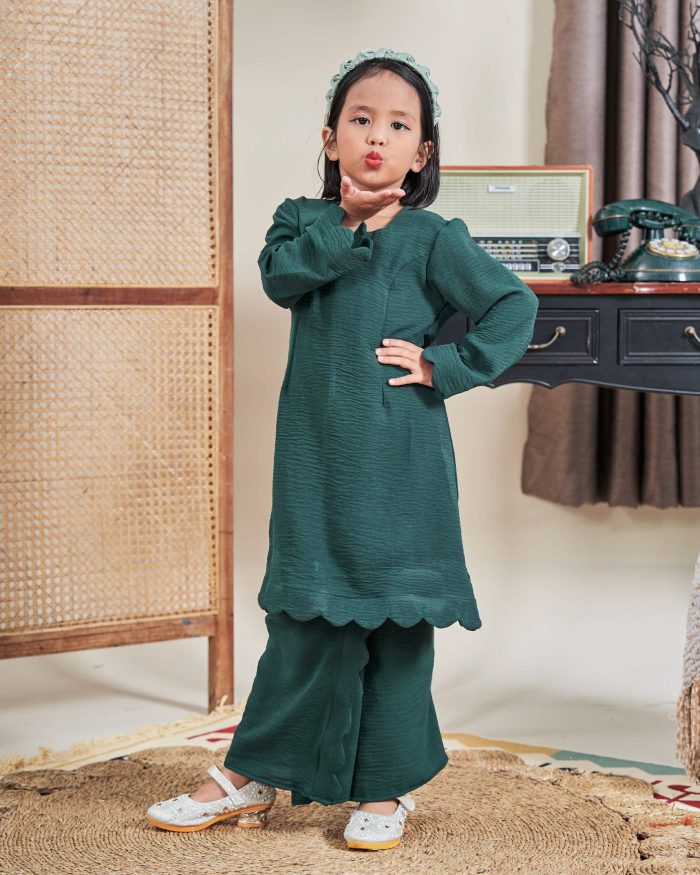 Baju Kurung Jelita Kids - Emerald Green - Image 3