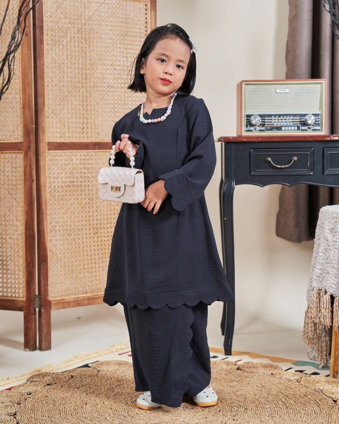 Baju Kurung Jelita Kids - Matte Black - Image 2