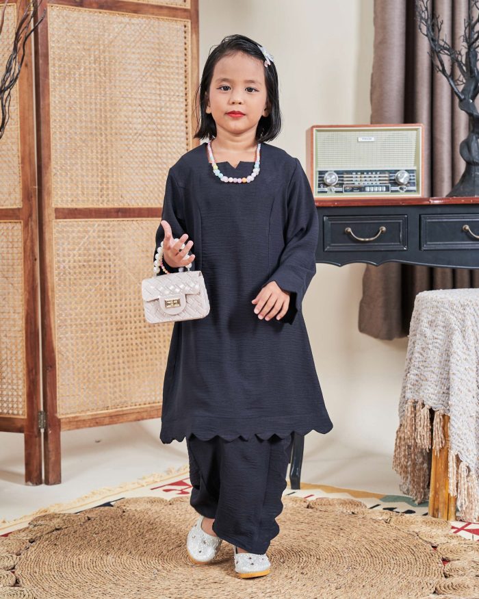 Baju Kurung Jelita Kids - Matte Black - Image 3