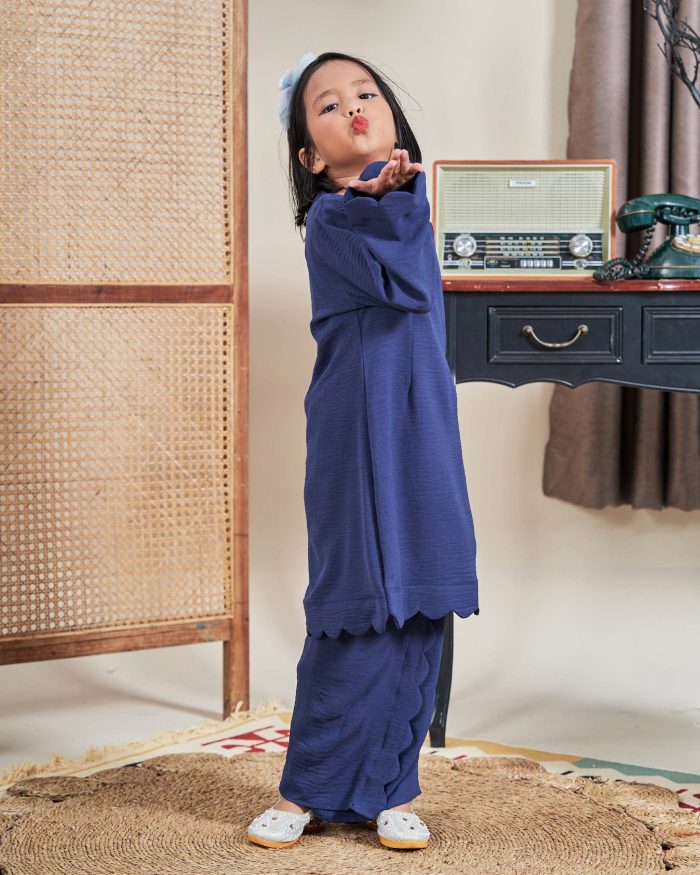 Baju Kurung Jelita Kids - Navy Blue - Image 3