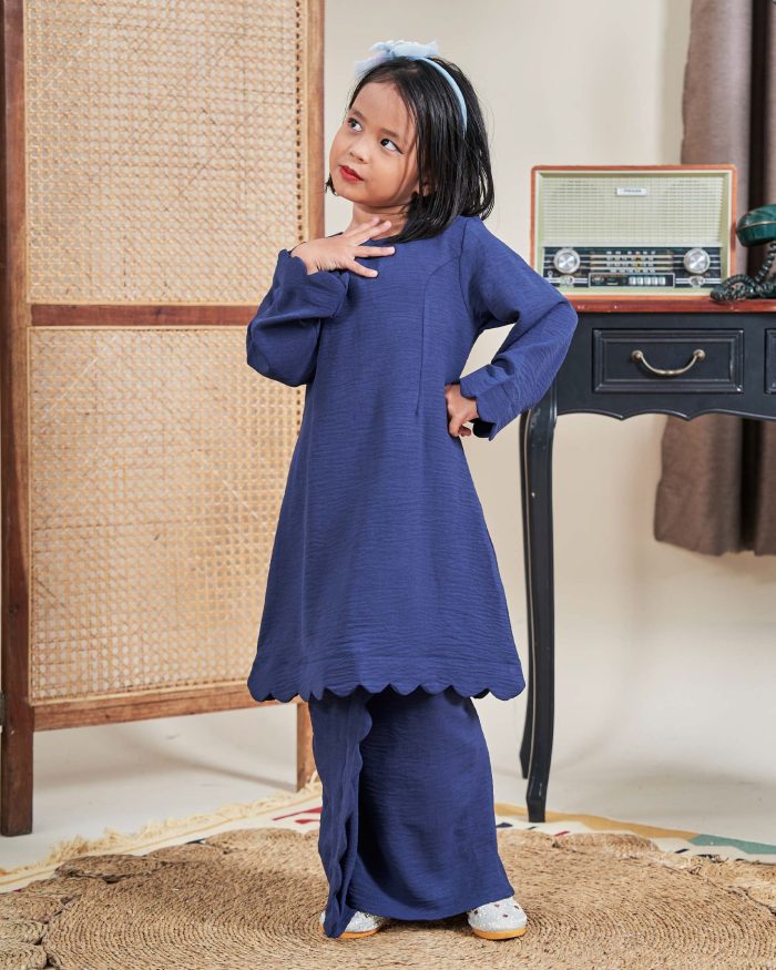 Baju Kurung Jelita Kids - Navy Blue - Image 4