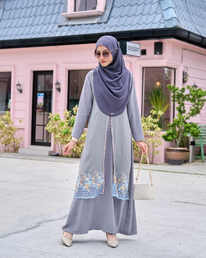 Abaya Sulam Hani - Silver Grey