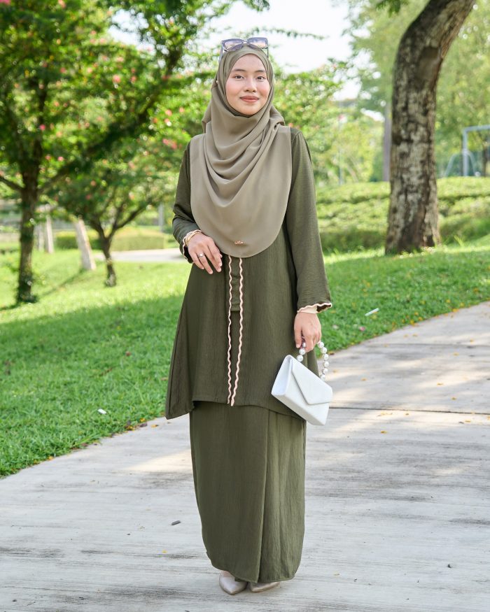 Baju Kebarung Sulam Sharmila - Olive Green