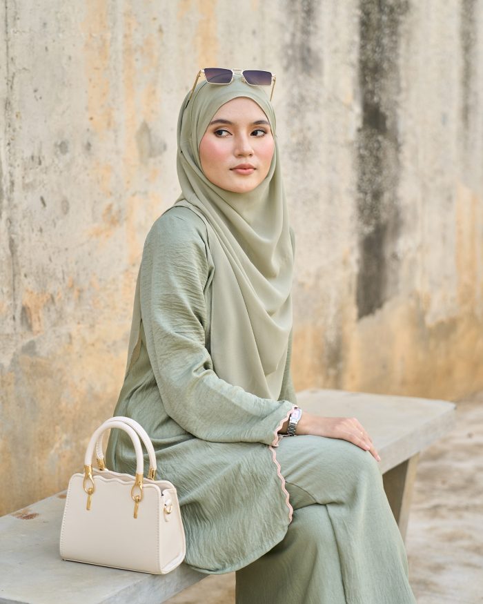 Baju Kebarung Sulam Sharmila - Sage Green - Image 3