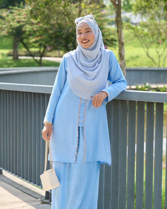 Baju Kebarung Sulam Sharmila - Sky Blue - Image 3