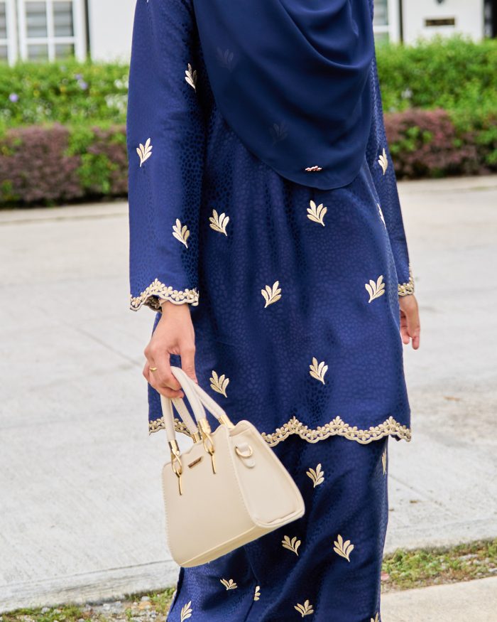 Baju Kurung Moden Sulam Tabur Marisa - Navy Blue - Image 3