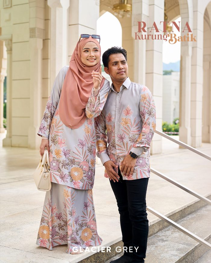 Baju Kurung Moden Batik Sultanah 10.0 - Ratna Glacier Grey - Image 4