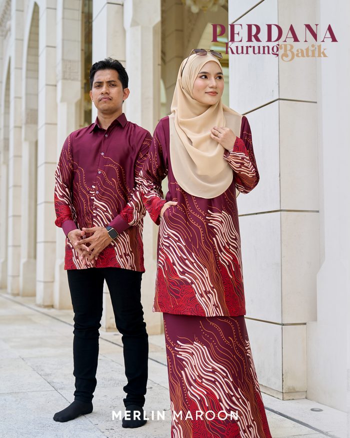 Baju Kurung Moden Batik Sultanah 10.0 - Perdana Merlin Maroon - Image 7