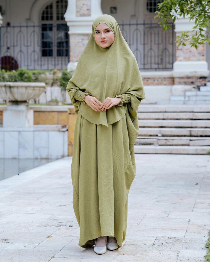 Abaya Kaftan Reyfa Dan Khimar Reyfa - Pickle Olive