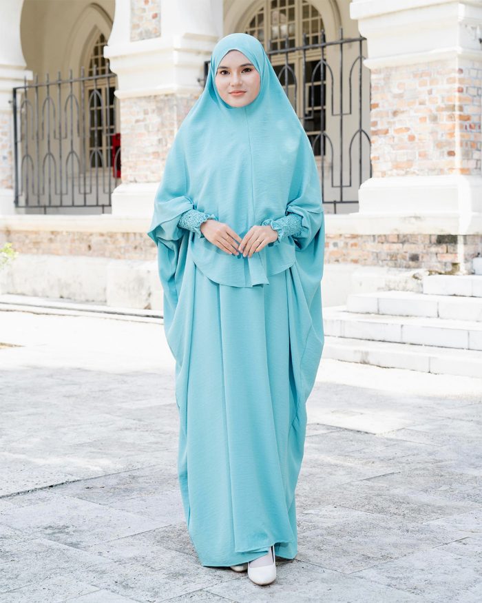 Abaya Kaftan Reyfa Dan Khimar Reyfa - Ocean Blue