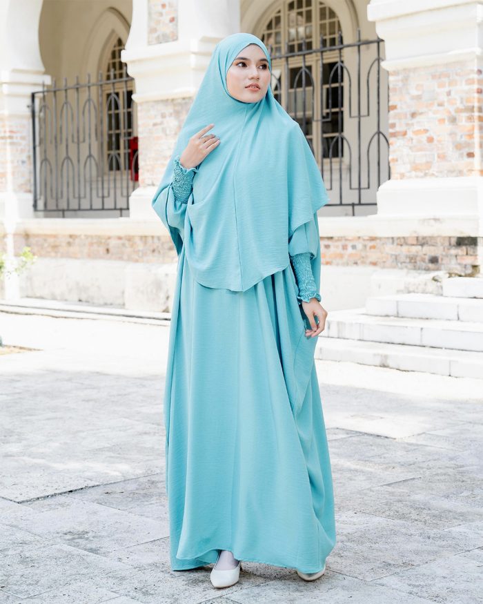 Abaya Kaftan Reyfa Dan Khimar Reyfa - Ocean Blue - Image 2