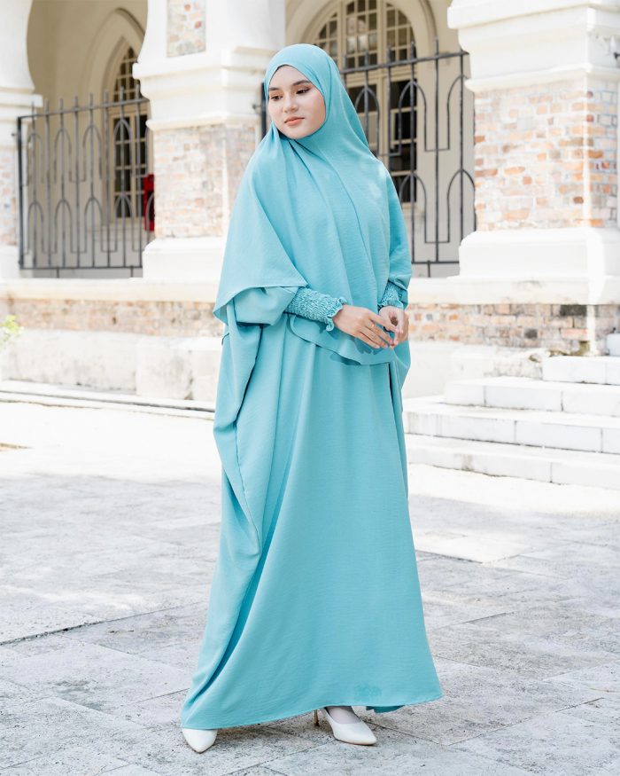 Abaya Kaftan Reyfa Dan Khimar Reyfa - Ocean Blue - Image 3