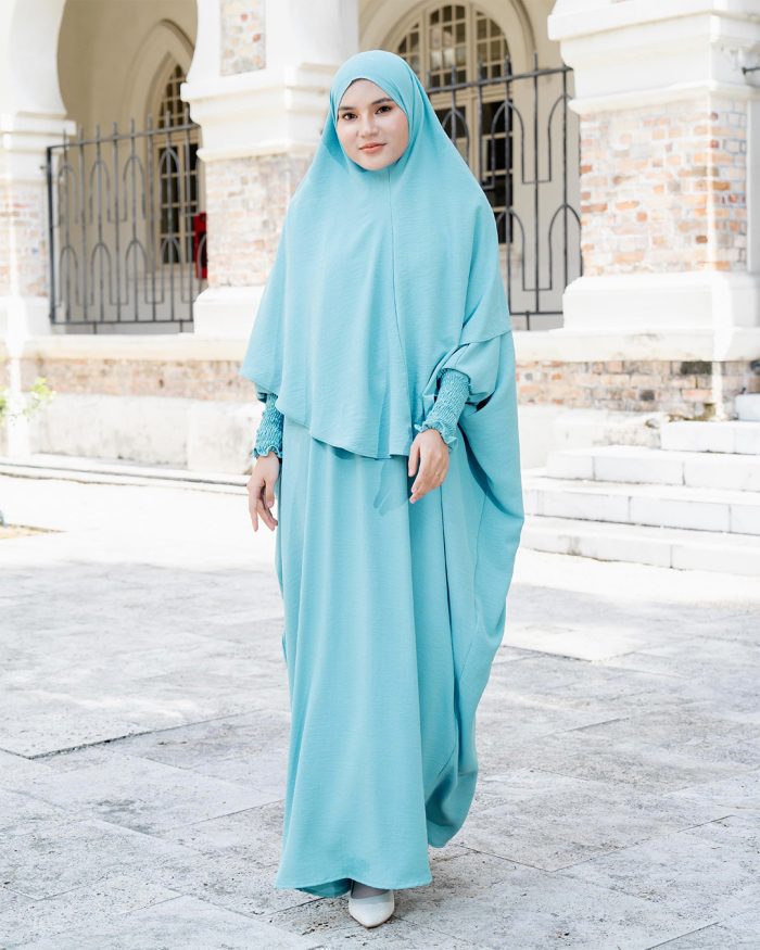 Abaya Kaftan Reyfa Dan Khimar Reyfa - Ocean Blue - Image 4