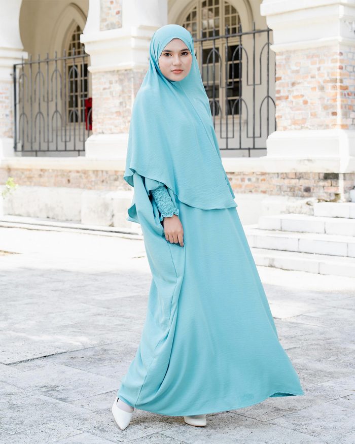 Abaya Kaftan Reyfa Dan Khimar Reyfa - Ocean Blue - Image 5