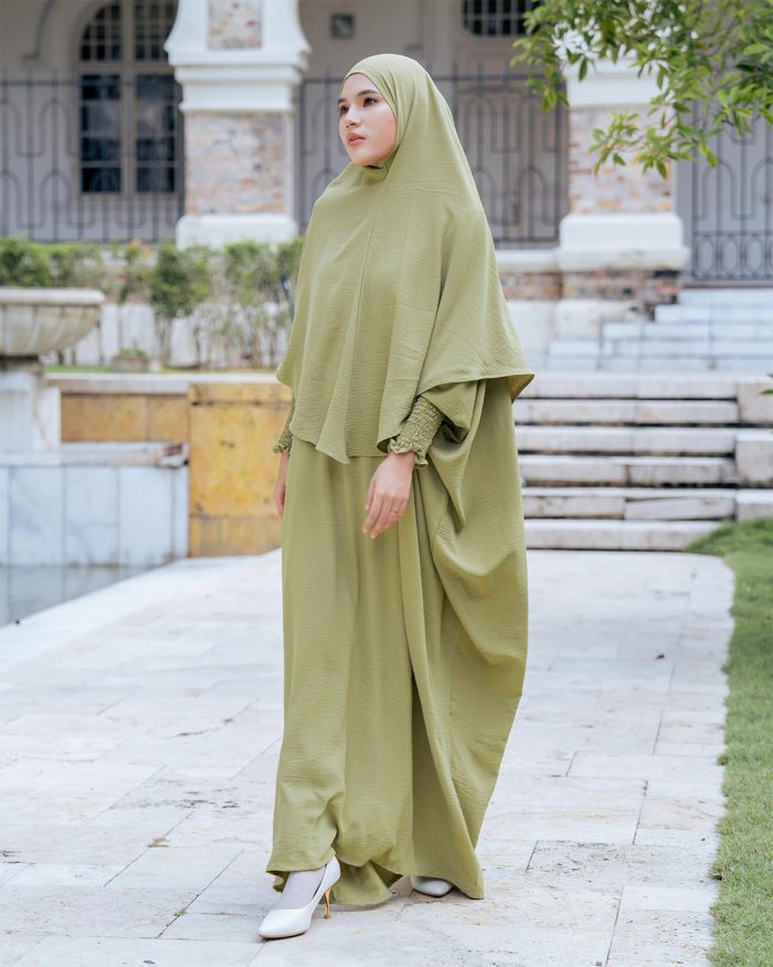 Abaya Kaftan Reyfa Dan Khimar Reyfa - Pickle Olive - Image 2