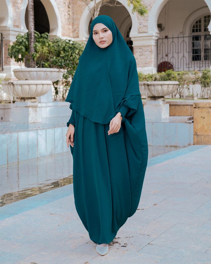 Abaya Kaftan Reyfa Dan Khimar Reyfa - Dark Pine - Image 5