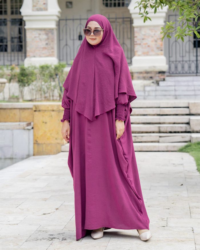 Abaya Kaftan Reyfa Dan Khimar Reyfa - Magenta