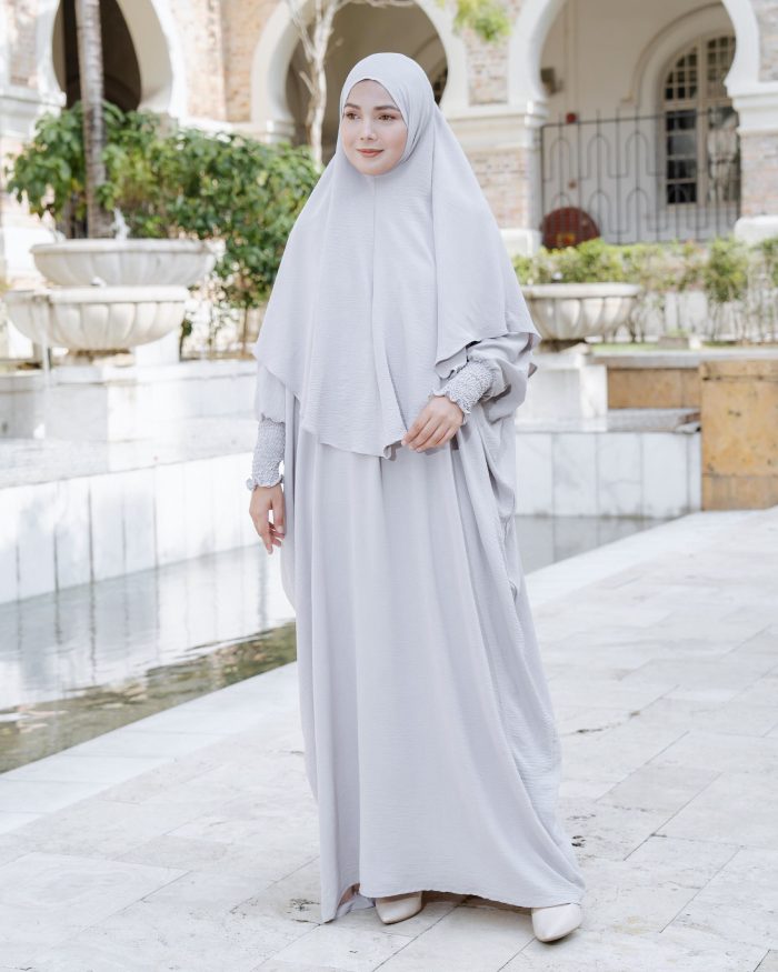 Abaya Kaftan Reyfa Dan Khimar Reyfa - Abalone Grey