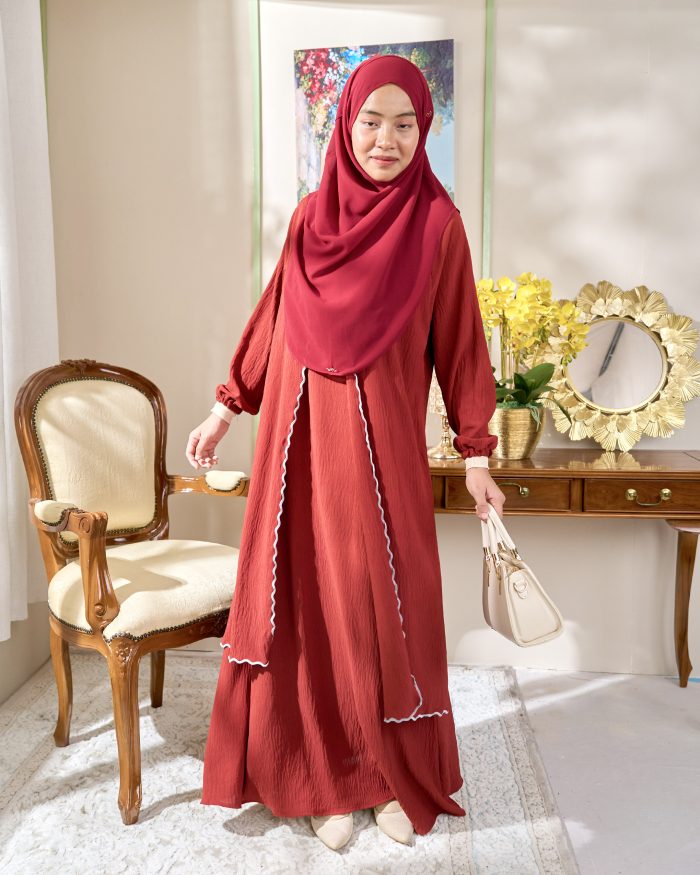 Abaya Sulam Shayla - Brick Red - Image 2