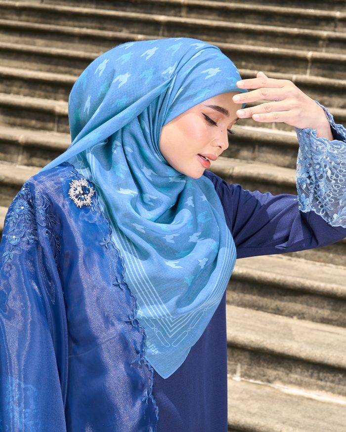 Valily Tudung Bawal Old Malaya - Dusty Blue - Image 3