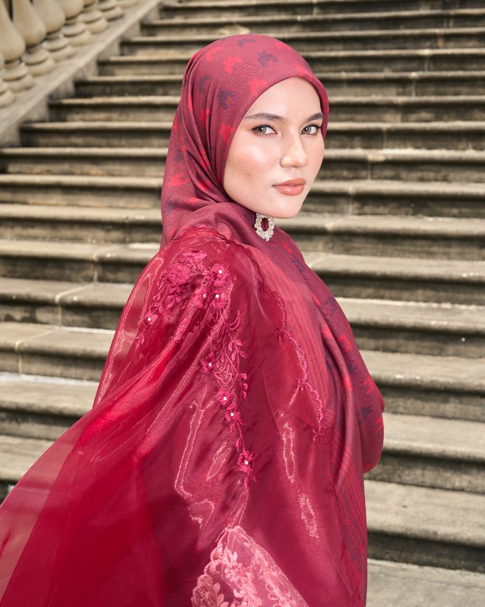 Valily Tudung Bawal Old Malaya - Maroon - Image 2