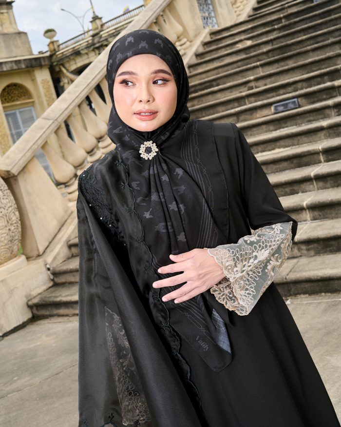 Valily Tudung Bawal Old Malaya - Matte Black - Image 2